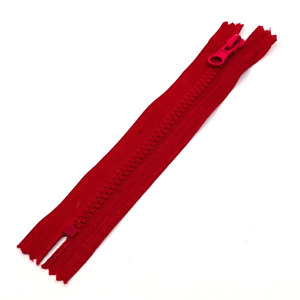 Zip kostěný nedělitelný - červený 18 cm
