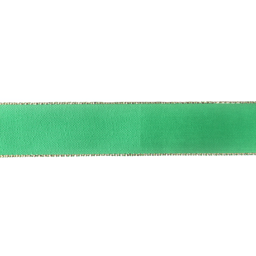 Stuha taftová 15mm- zelená se zlatým okrajem