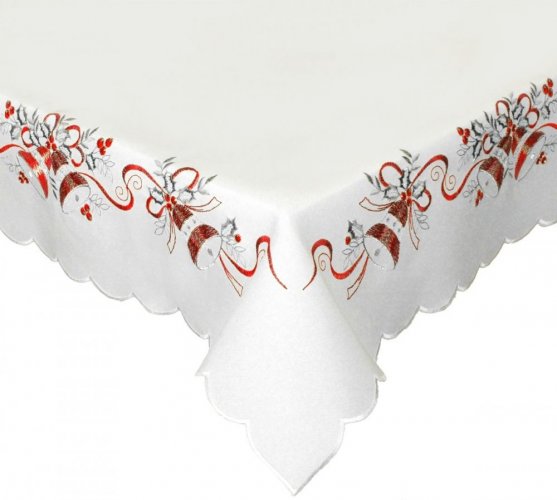 Vánoční ubrus bílý - Zvonečky - Vyber rozměr (cm): 35x160 cm