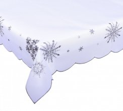 Vánoční ubrus bílý - Sněhová vločka šedá