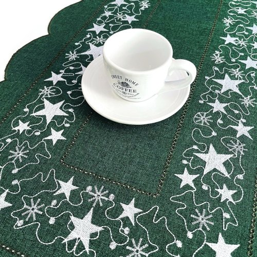 Vánoční ubrusy vyšívané - Hvězdičky zelené - Vyber rozměr (cm): 40x110 cm