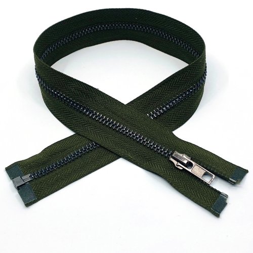 Zip kovový dělitelný - khaki zelená - Délka zipu: 40 cm