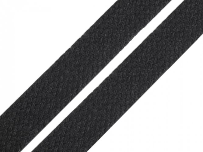 Šňůra bavlněná oděvní plochá 12 mm - černá