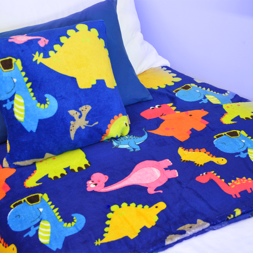 Dětská deka modrá - Dinosauři 150 x 200 cm