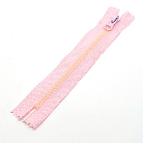 Zip kostěný nedělitelný - růžový - Délka zipu: 14 cm