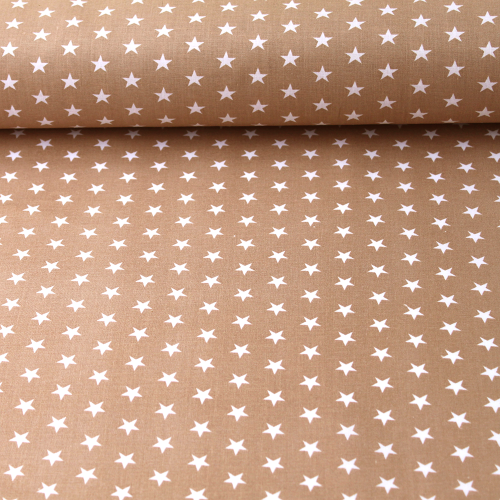 Bavlněná látka béžová - bílá hvězdička - Šířka materiálu (cm): 145, Vyberte šití a stužku: obšít okraje
