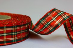 Vánoční stuha s drátkem - skotský vzor 25 mm