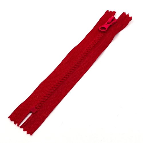 Zip kostěný nedělitelný - červený - Délka zipu: 14 cm
