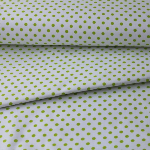 Bavlněná látka bílá - sv. zelený puntík - Šířka materiálu (cm): 145, Vyberte šití a stužku: bez obšití