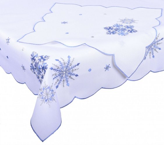 Vánoční ubrus bílý - Sněhová vločka modrá - Vyber rozměr (cm): 40x110 cm