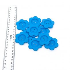 Dřevěný knoflík 5 cm - Kytka modrá