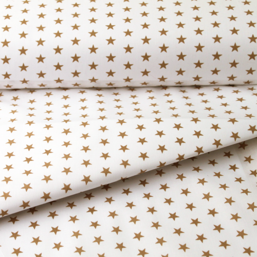 Bavlněná látka bílá - béžová hvězdička - Šířka materiálu (cm): 145, Vyberte šití a stužku: obšít okraje  a našít stužku 2,5cm