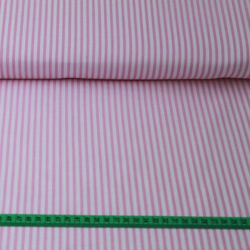 Bavlněná látka růžový proužek - Šířka materiálu (cm): 145, Vyberte šití a stužku: obšít okraje  a našít stužku 2,5cm