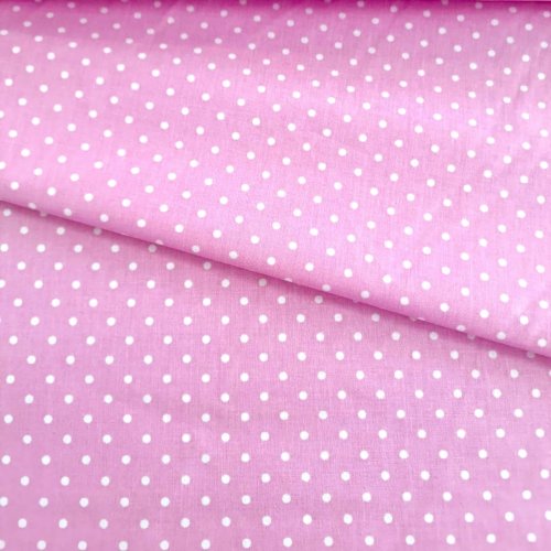 Bavlněná látka růžová - bílý puntík - Šířka materiálu (cm): 145, Vyberte šití a stužku: bez obšití