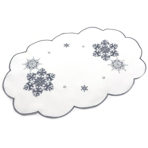 Vánoční ubrus bílý - Sněhová vločka šedá 30x45cm