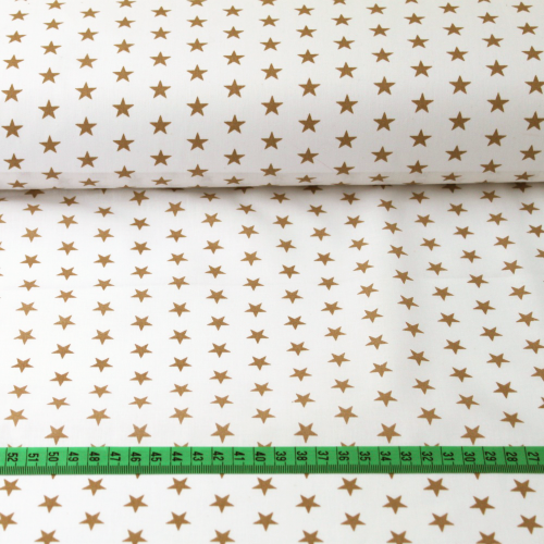 Bavlněná látka bílá - béžová hvězdička - Šířka materiálu (cm): 145, Vyberte šití a stužku: bez obšití