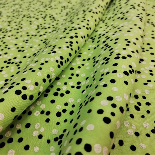 Úplet - teplákovina  Puntík zelená - Šířka materiálu (cm): 180, Vyberte šití a stužku: bez obšití