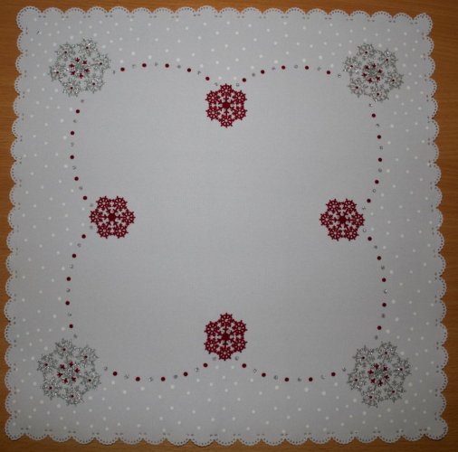 Vánoční ubrus - vločky červená 35 x 35 cm