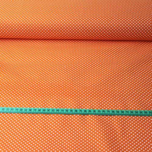 Bavlněná látka oranžová - bílý puntík malý - Šířka materiálu (cm): 145, Vyberte šití a stužku: bez obšití