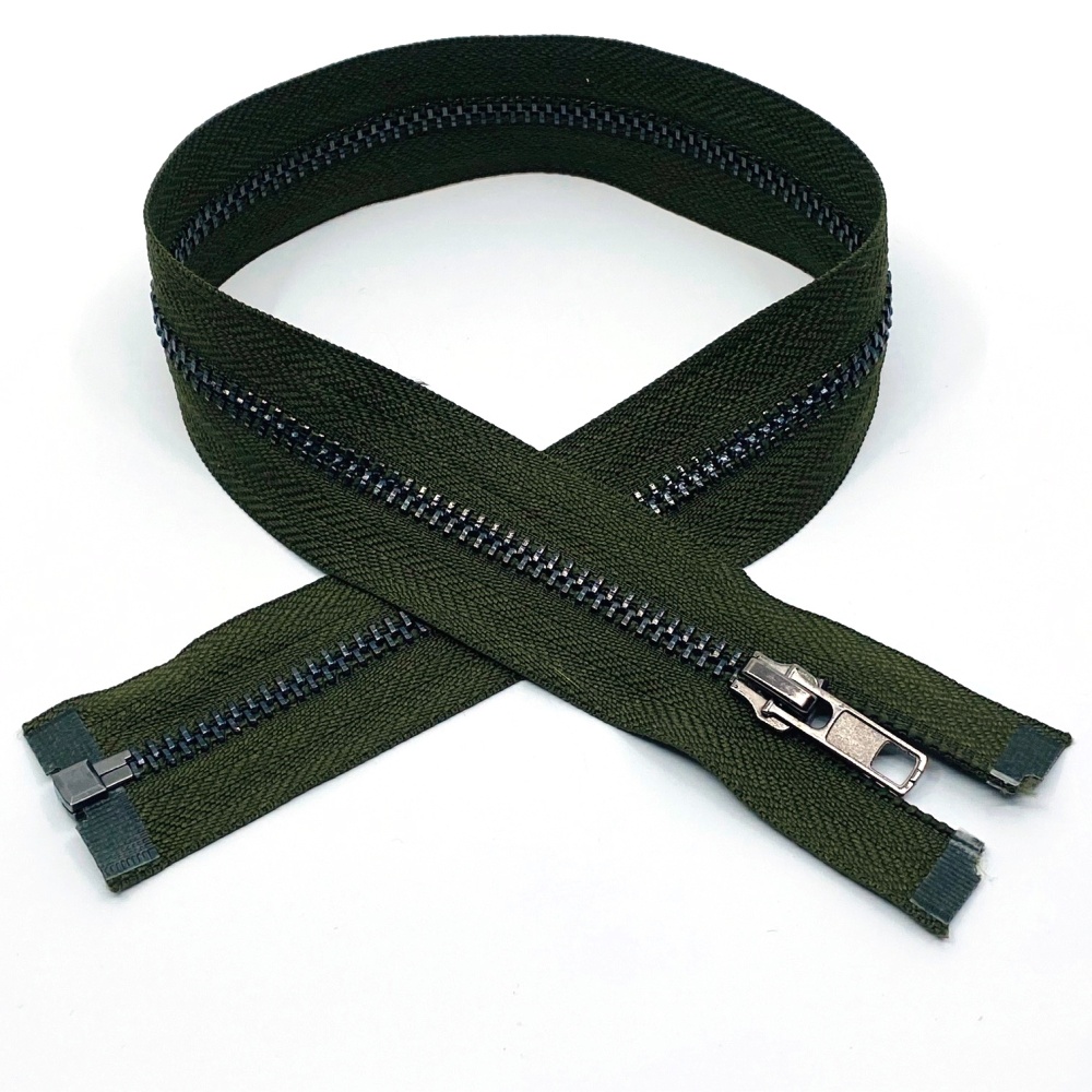 Zip kovový dělitelný - khaki zelená 50 cm