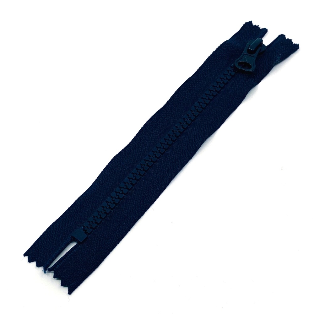 Zip kostěný nedělitelný - tm.modrý 14 cm